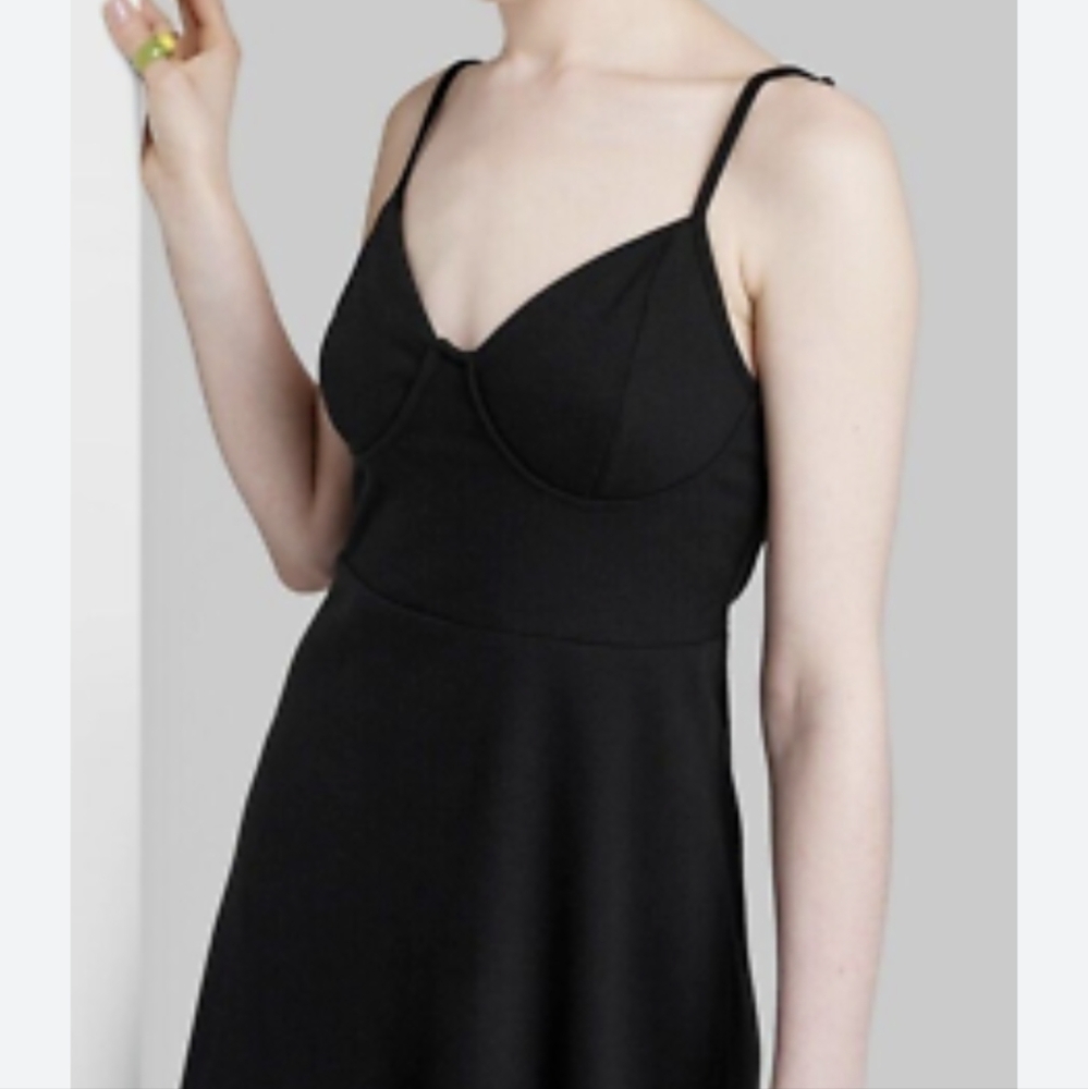NWT Wild Fable Ribbed Skater Dress Womens Size Medium Ribbed Adjustable Black